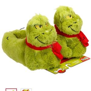 Dr. Seuss Grinch Green Plush Slippers for Kids L (2-3) NWT